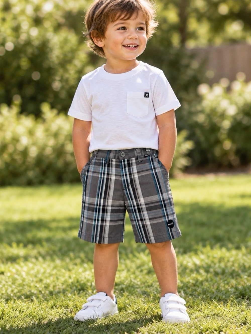 Hurley Boys Gray Blue Plaid Chino Walk Shorts Toddler Size 3T